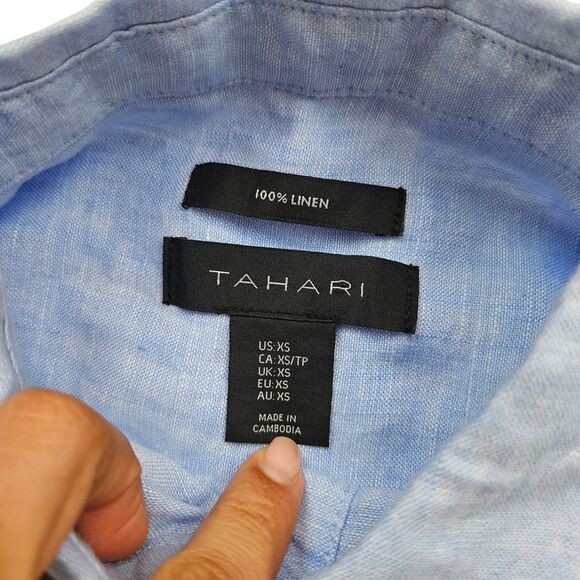 Tahari 100% Linen Shirt Dress Womens XS Blue Button Front Pockets - Picture 4 of 8